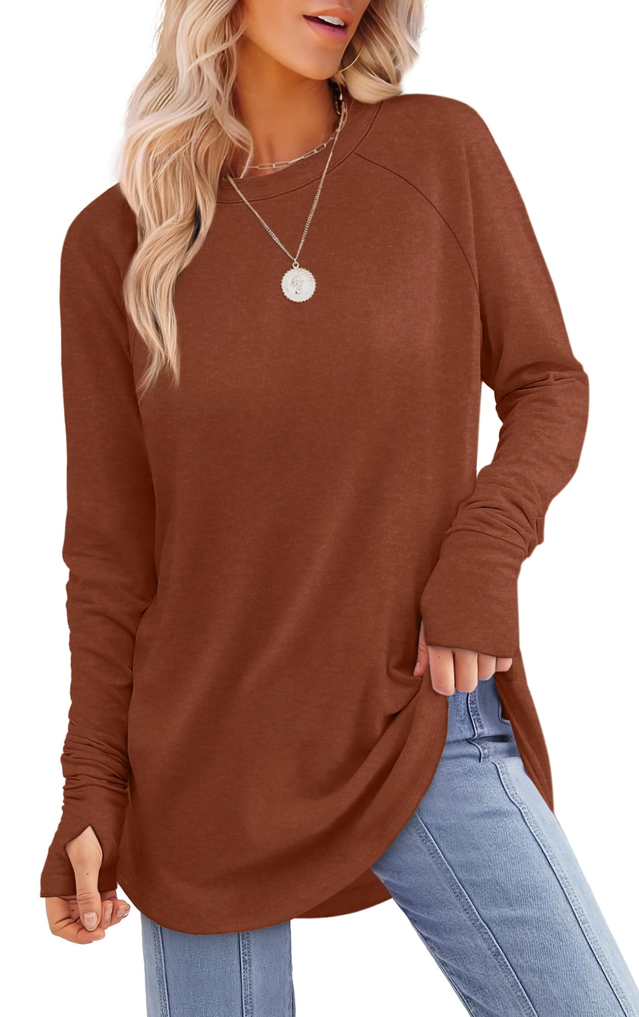 XIEERDUO Womens Tunic Tops to Wear with Leggings Long Sleeve Thumb Hole Shirts C
