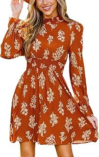 CUPSHE Women Mock Neck Floral Long Ruffle Sleeve Smocked Waist Mini Dress