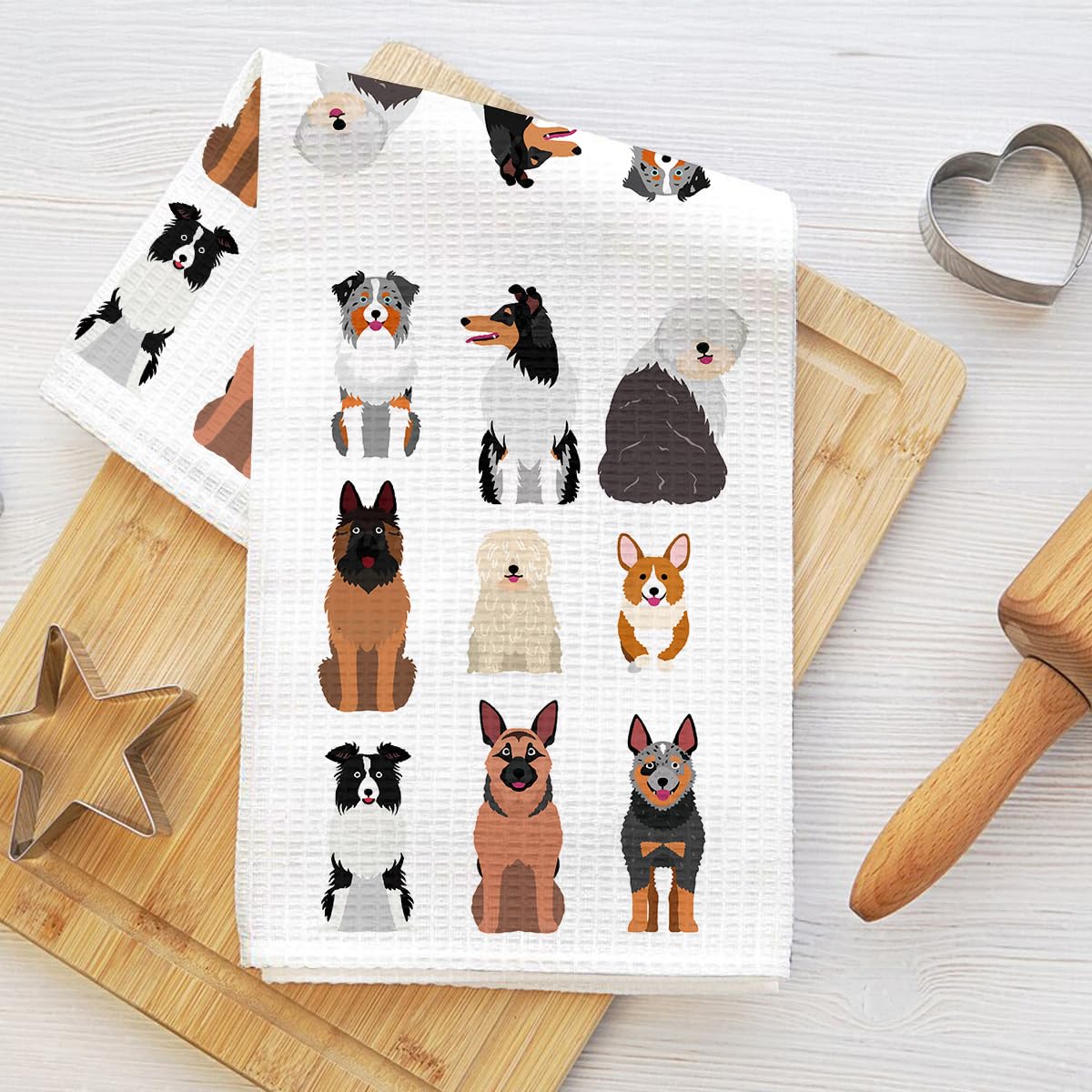 Cute Dog Kitchen Towel 24x14 Inches Various Pattern Colors Waffle Hand Towel for