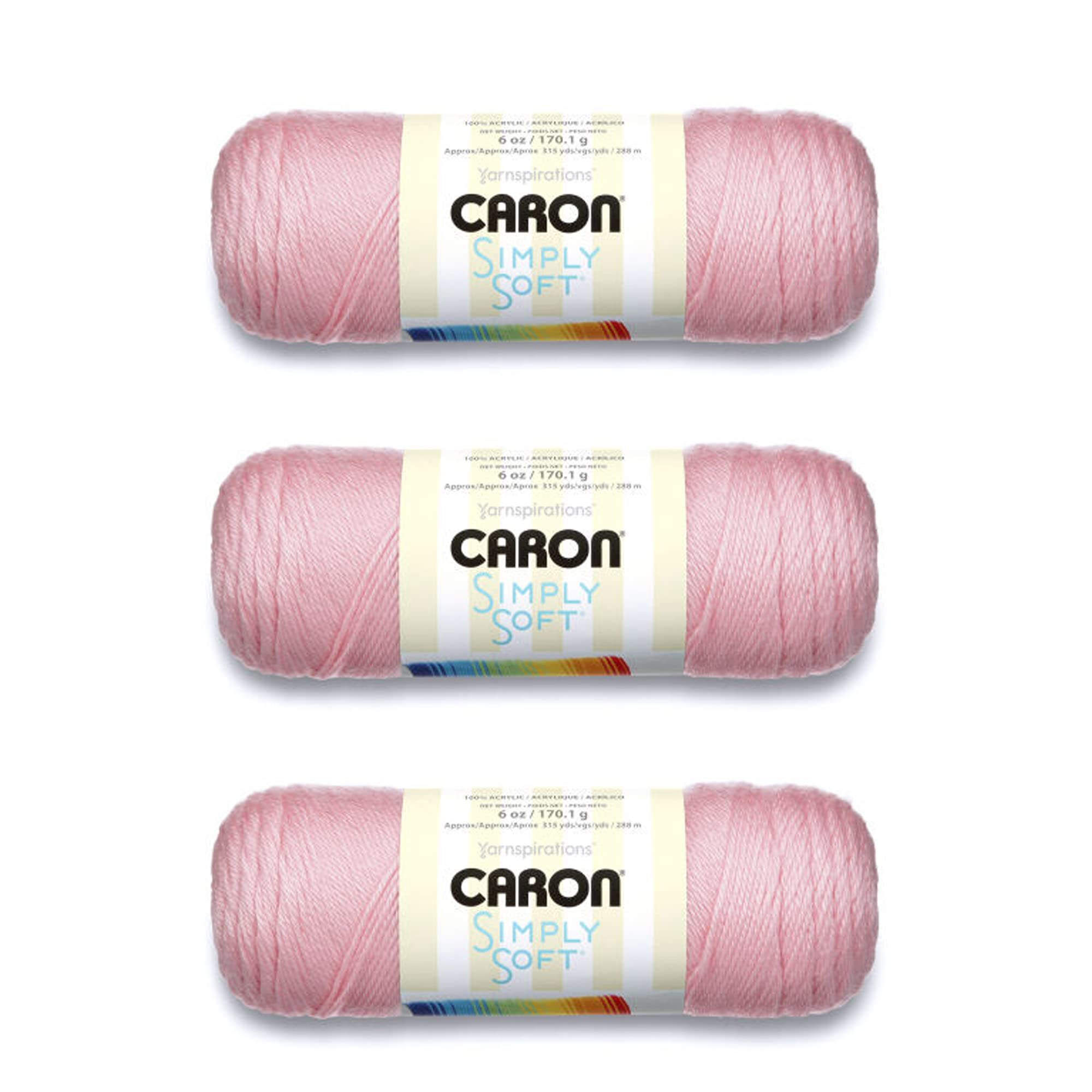 Caron Simply Soft Yarn for Crocheting & Knitting Soft Pink 3-Pack | #4 Worsted M