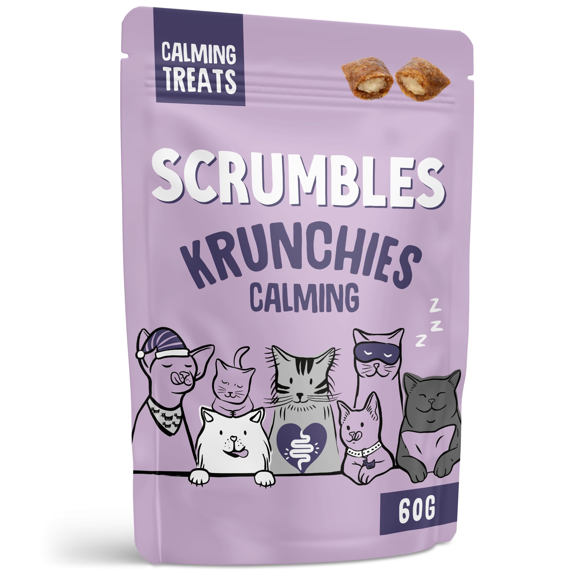 Scrumbles • Cat Treats • Krunchies • Calming • All Lifestages • 60g Bag • Hypoal