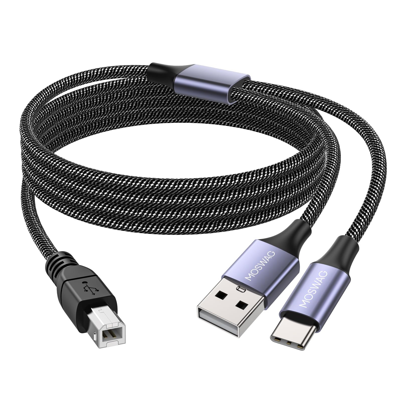 MOSWAG 2in1 USB C to B Printer Cable 3.28FT/1M with USB A to B Cable | Fast Sync