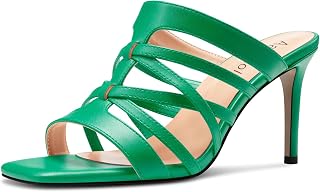 Aachcol Women's Medium Heel Open Heel Square Toe Sandals Slip-on Wedding Summer 8 cm Heels