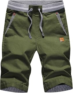 JustSun Mens Summers Cotton Casual Shorts Elastic Waist Pockets