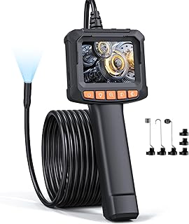 QIMIC 5M Endoscopic Camera 1080P HD Endoscope with 2X Zoom, IP67 2.4 Inch IP67 Waterproof Pipeline Inspection Camera, Semi-Rigid Cable, 8 Adjustable LEDs, Gadgets for Men