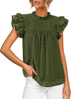 BTFBM 2025 Women Casual Summer Short Ruffle Sleeve Shirt Crew Neck Lace Embroidered Blouses