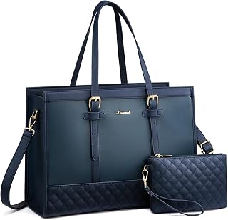 LOVEVOOK Work Tote Bags for Women, Vintage Pu Leather 15.6 Inch Laptop Bag