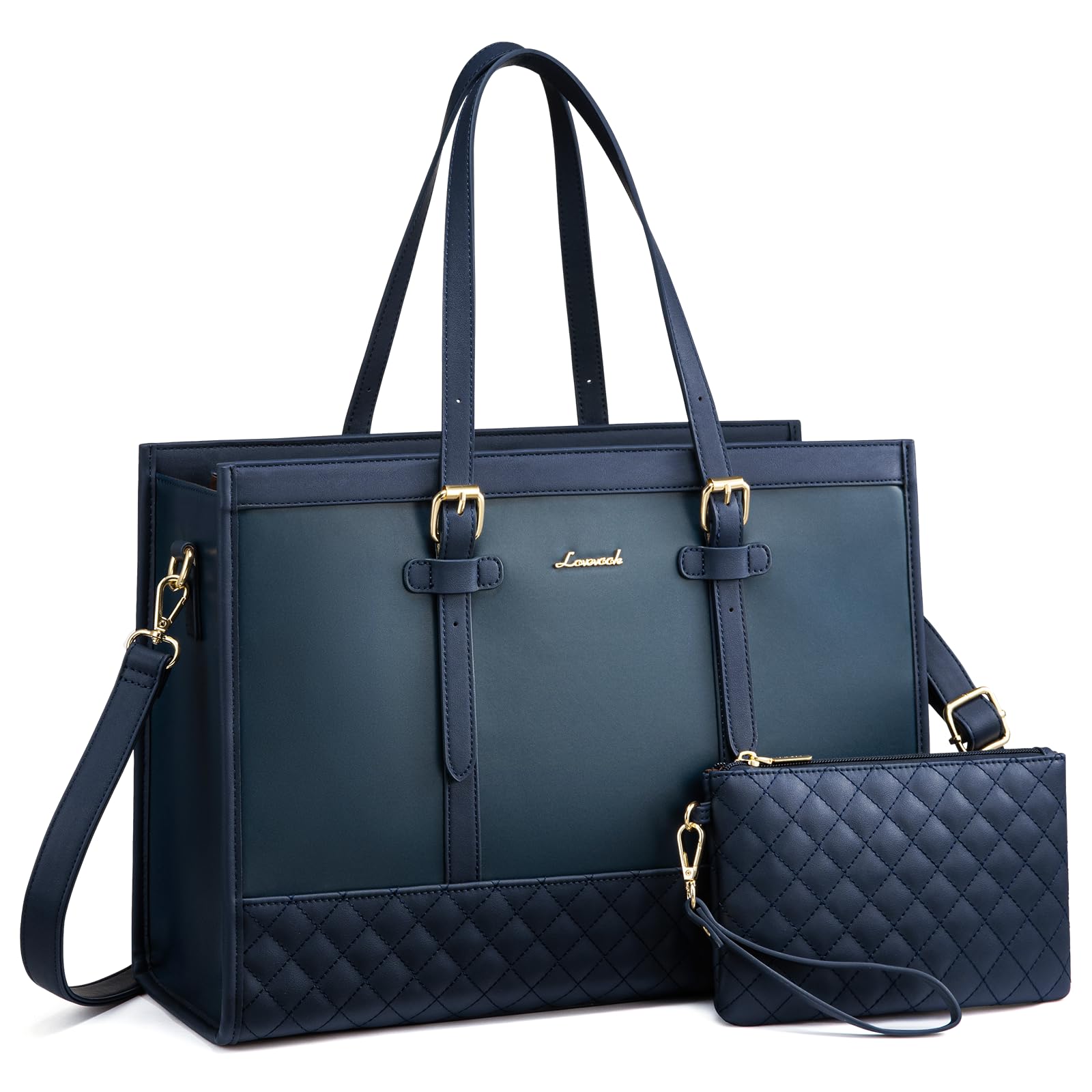 LOVEVOOK Work Tote Bags for Women, Vintage Pu Leather 15.6 Inch Laptop Bag