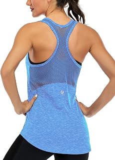 ICTIVE Camiseta Deportiva Mujer Sin Mangas, Top Fitness Yoga Espalda Abierta Malla, Tirantes Musculosos Racerback