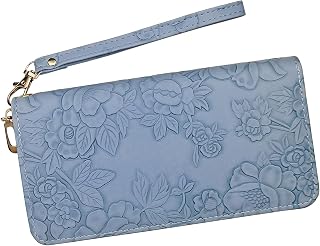 Portafoglio da donna, grande capacità, in pelle, con porta carte di credito, alla moda, pochette lunga, Blu, 7.48 x3.94x0.98 in