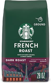 Starbucks Ground Coffee, Dark Roast Hot or Iced Coffee, French Roast, 28 oz | 100% Arabica ground coffee; Dark Roast French Roast; 1 bag, 28 oz