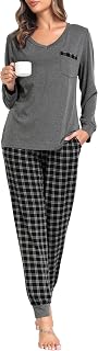 Sopesil Pajamas for Women Winter Pyjamas Set Women Winter Long Sleeve Plaid Plaid Sleepwear Women with Pockets Soft S-XXL