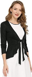Allegra K Women's Front Tie Ruffled Hem Cropped Cardigan