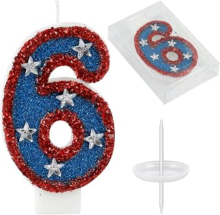 American Flag Birthday Candle Red Blue Sequin Number 6 Candle Perfect for Independence Day and Captain America Birthday Party Decorations Favors