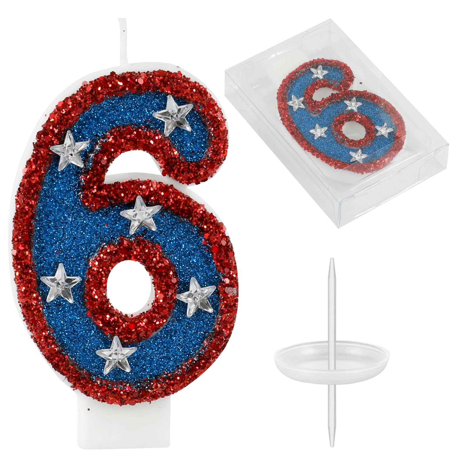 American Flag Birthday Candle Red Blue Sequin Number 6 Candle Perfect for Indepe