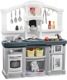 Step2 Fun with Friends Kids Kitchen Playset, Lights & Sounds, Gray | Interactive Lights & Cooking Sounds, 25-Piece Accessory Set, Ample Storage, Easy to Clean, Durable Plastic, Ages 2+