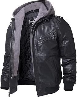 FLAVOR Men's Leather Jacket with Removable Hood Brown Suede