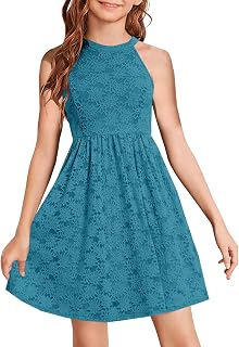 HOSIKA Flower Girl Dress Halter Neck Elegant Floral Lace A-line Party Dress