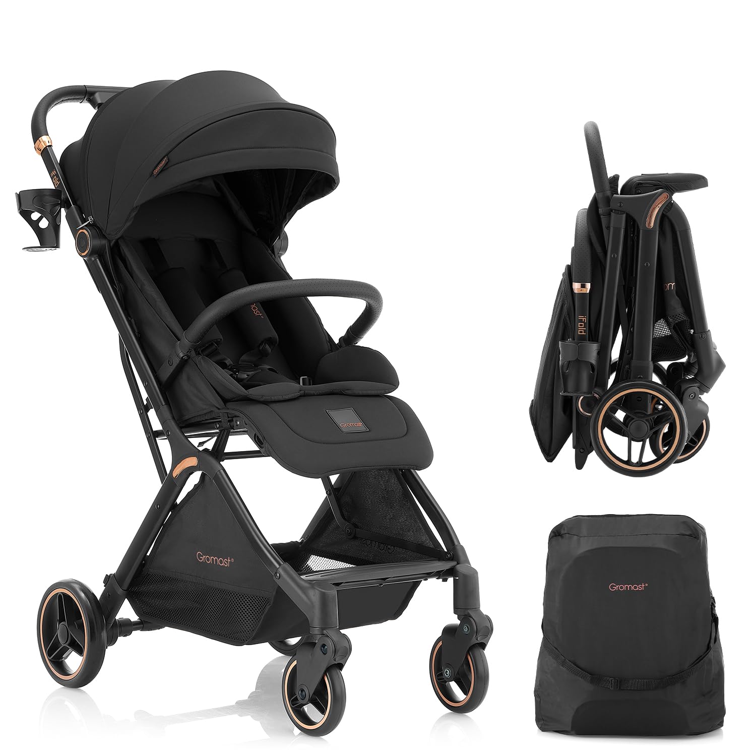 Gromast Gravity Folding Baby Stroller - Portable Travel Toddler Stroller w/Adjus