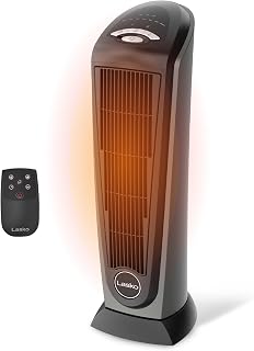 Lasko 23" Ceramic Tower Space Heater with Remote Control - Silver - 751320 | 1500W, Widespread Oscillation, 2 Heat Settings, Portable Tower Heater for Indoor Use and Office, Timer, Overheat Protection