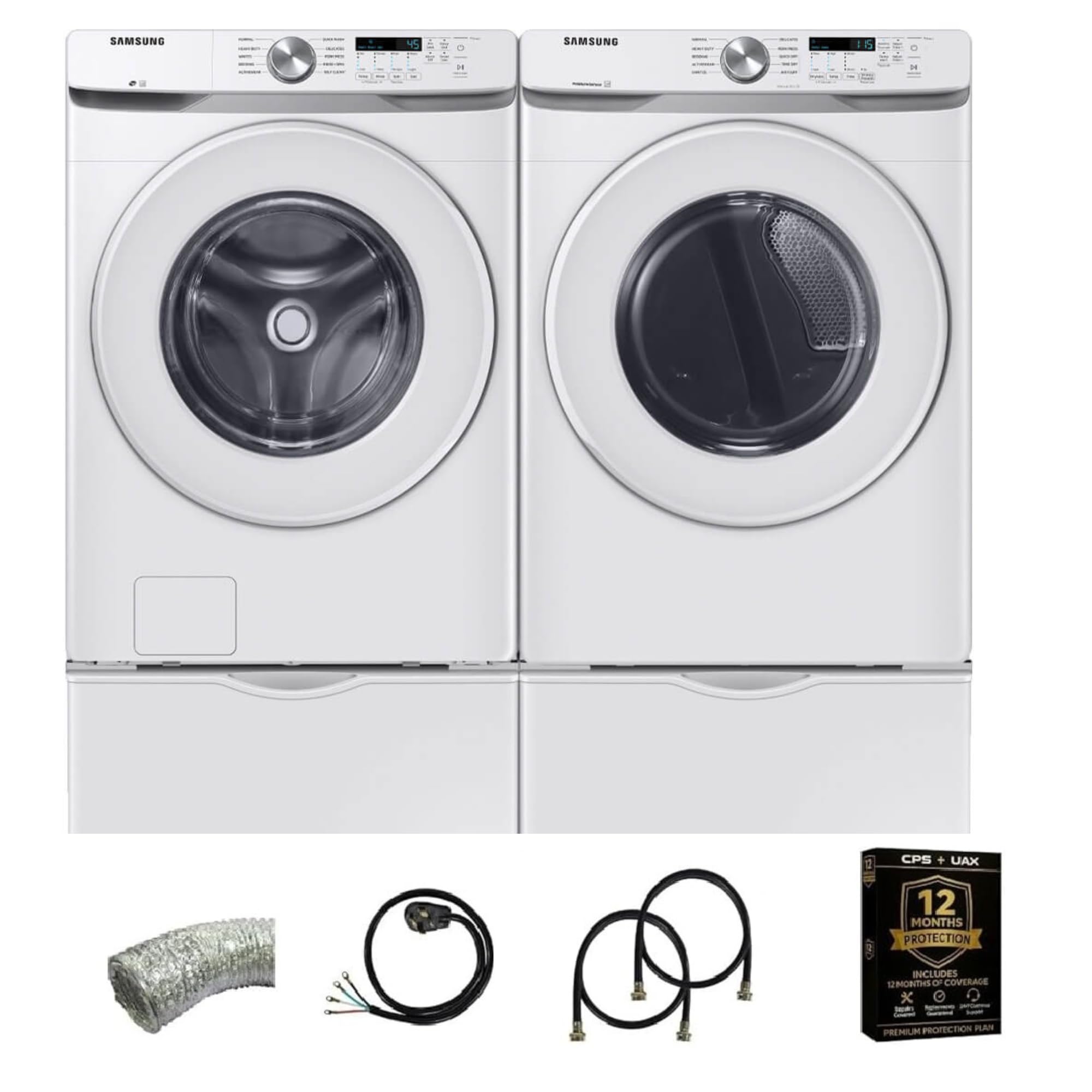 Samsung White Front Load Laundry Pair 4.5 Cu Ft Washer 7.4 Cu Ft Electric Dryer 