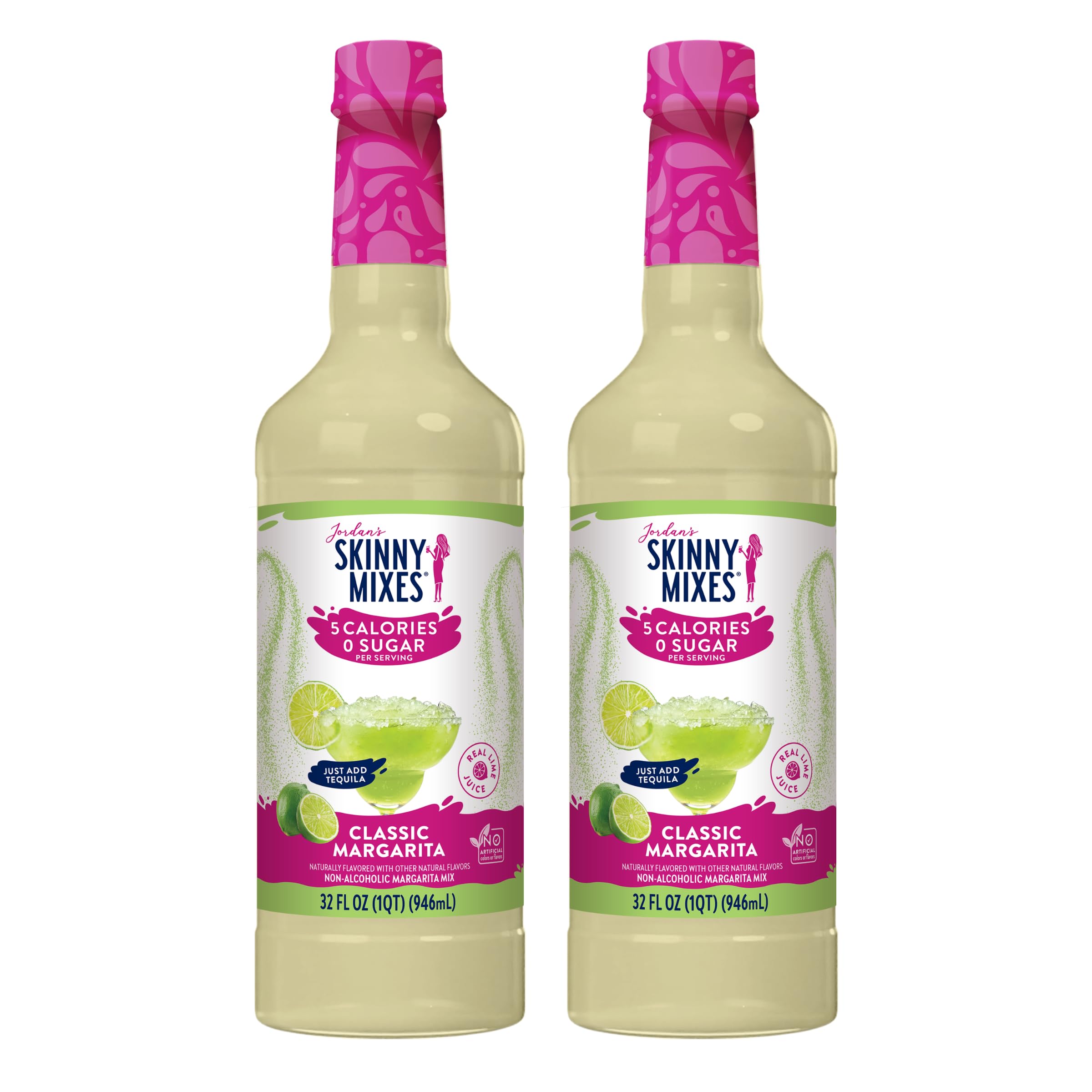 Jordan's Skinny Mixes Zero Sugar Margarita, 32 fl oz, Pack of 2 | 0 calories, 0g