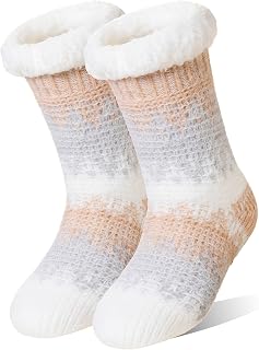 Womens Fuzzy Slipper Grips Socks Fluffy Winter Warm Fleece Lining Non Slip Thick Thermal Cozy Plush Socks