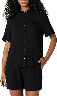 Amazon Essentials Women's Loose Flowy Twill Button Down Shirt (Shorts Sold Separately)