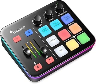 MAONO G1 Neo Gaming Audio Mixer Audio Interface with XLR Input & 48V | RGB, Bluetooth, 4 custom soundpads, live streaming, podcasting, voice effects, PS5, TikTok live, PC streams, gamers, creators