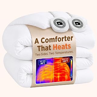 Bedsure HeatX Heated Blanket Queen, Thick Heated Comforter Duvet Insert | Dual Control, HeatX Fast, Preheat, Even Warmth, 10 Heat/Timer Each, ETL/FCC, Auto Shut-Off, Machine Wash, White, 88" x 88"