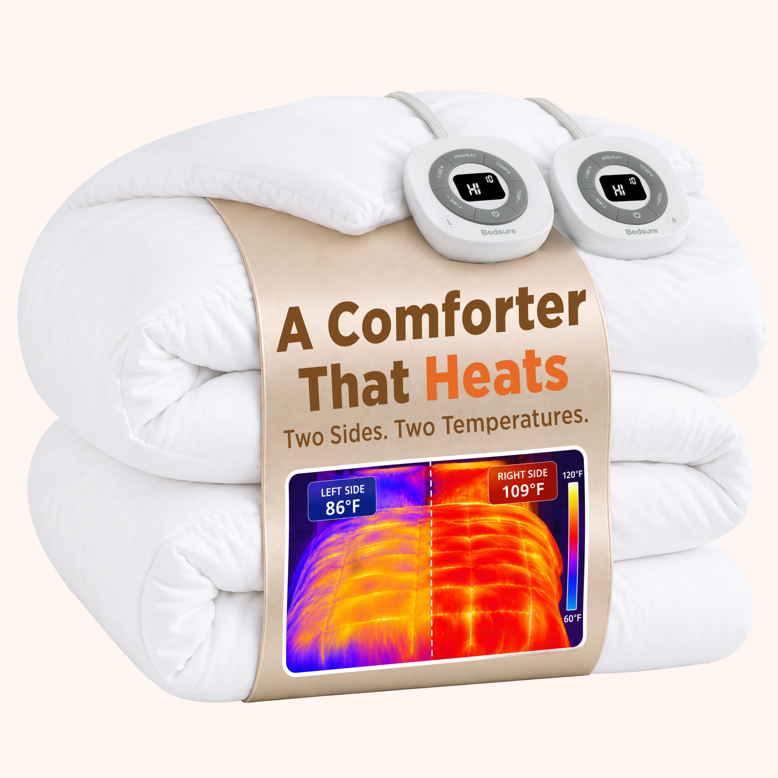 Bedsure HeatX Heated Blanket Queen, Thick Heated Comforter Duvet Insert | Dual C