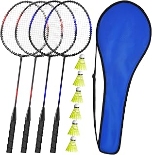 2-4 Player Badminton Racket Set for Adults & Kids, Shuttlecocks, Carry Bag | Standard‑sized lightweight racquets, comfortable grip, garden & indoor games, family‑friendly recreational & beginner play