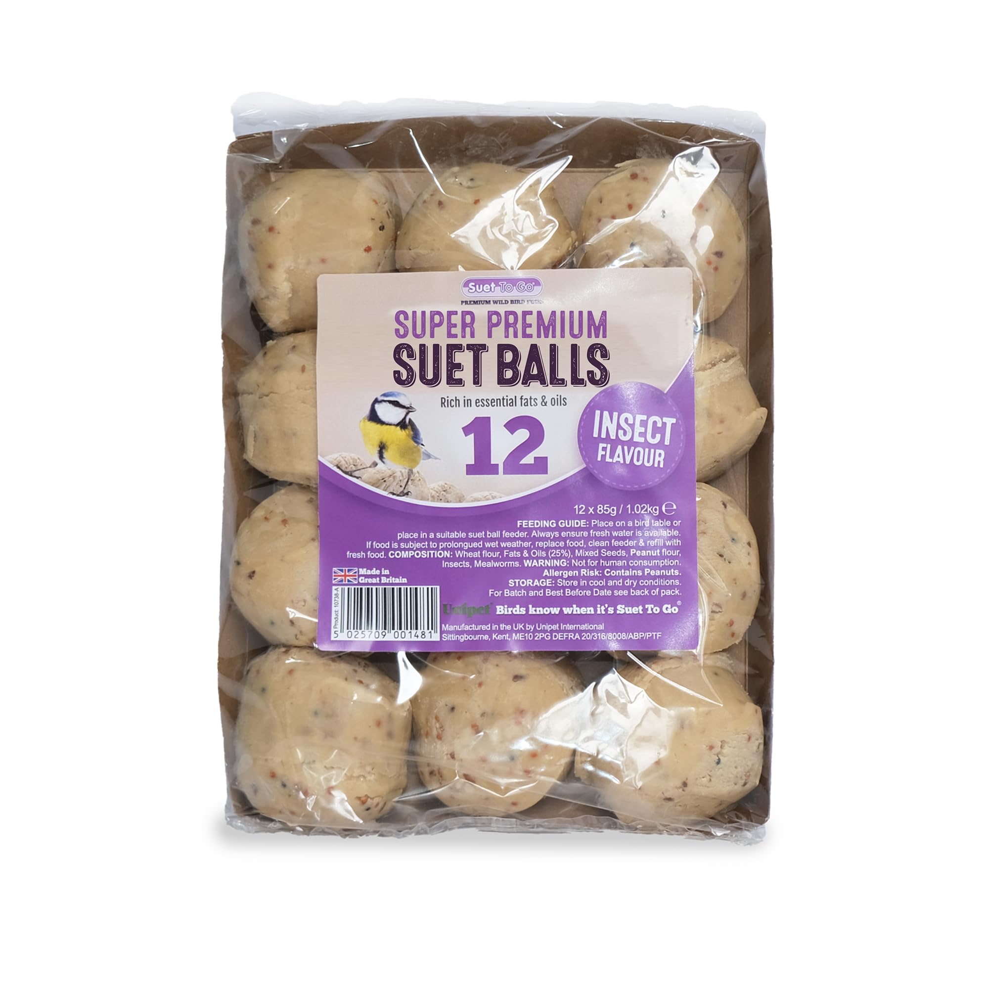 Suet To Go Insect Suet Balls Tray 12x85g - 12 Pack (85g per Suet Ball) - Premium