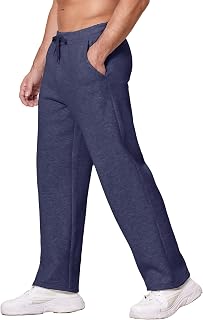 Deyeek Men's Fleece Lined Sweatpants Open Bottom Straight Leg Sweat Pants for Mens Loose Fit Joggers Sweatpants with Pockets