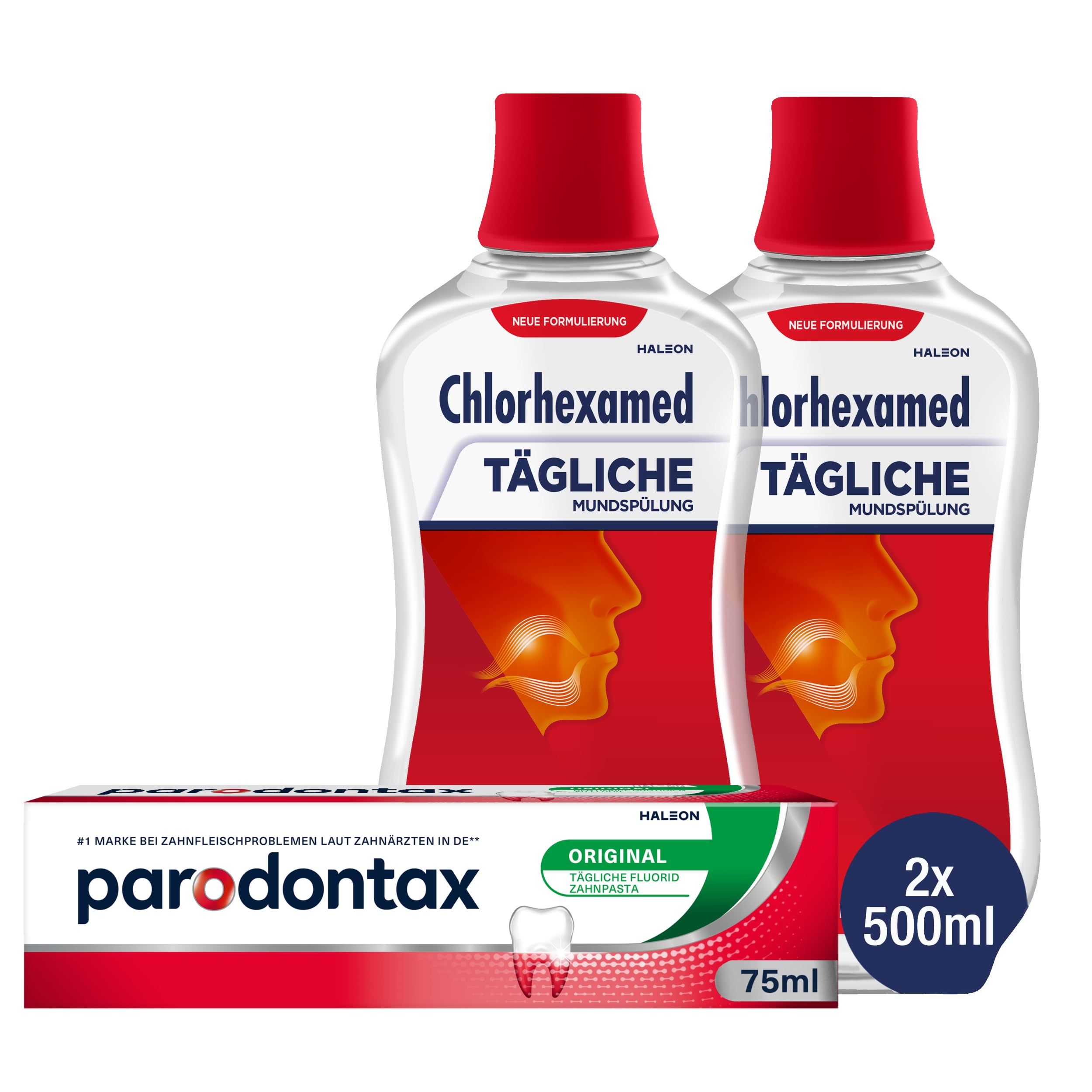 Parodontax Original Toothpaste, 1 x 75 ml + Chlorhexamed Mouthwash, 2 x 500