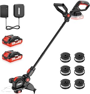 EWORK 2-in-1 Cordless Weed Wacker & Edger, 20V 12'' Electric Weed Eater | Auto Line Feed, Battery Powered String Trimmer with 2 x 2.0Ah Batteries & 6 Spool Lines, Grass Trimmer for Garden, Lawn
