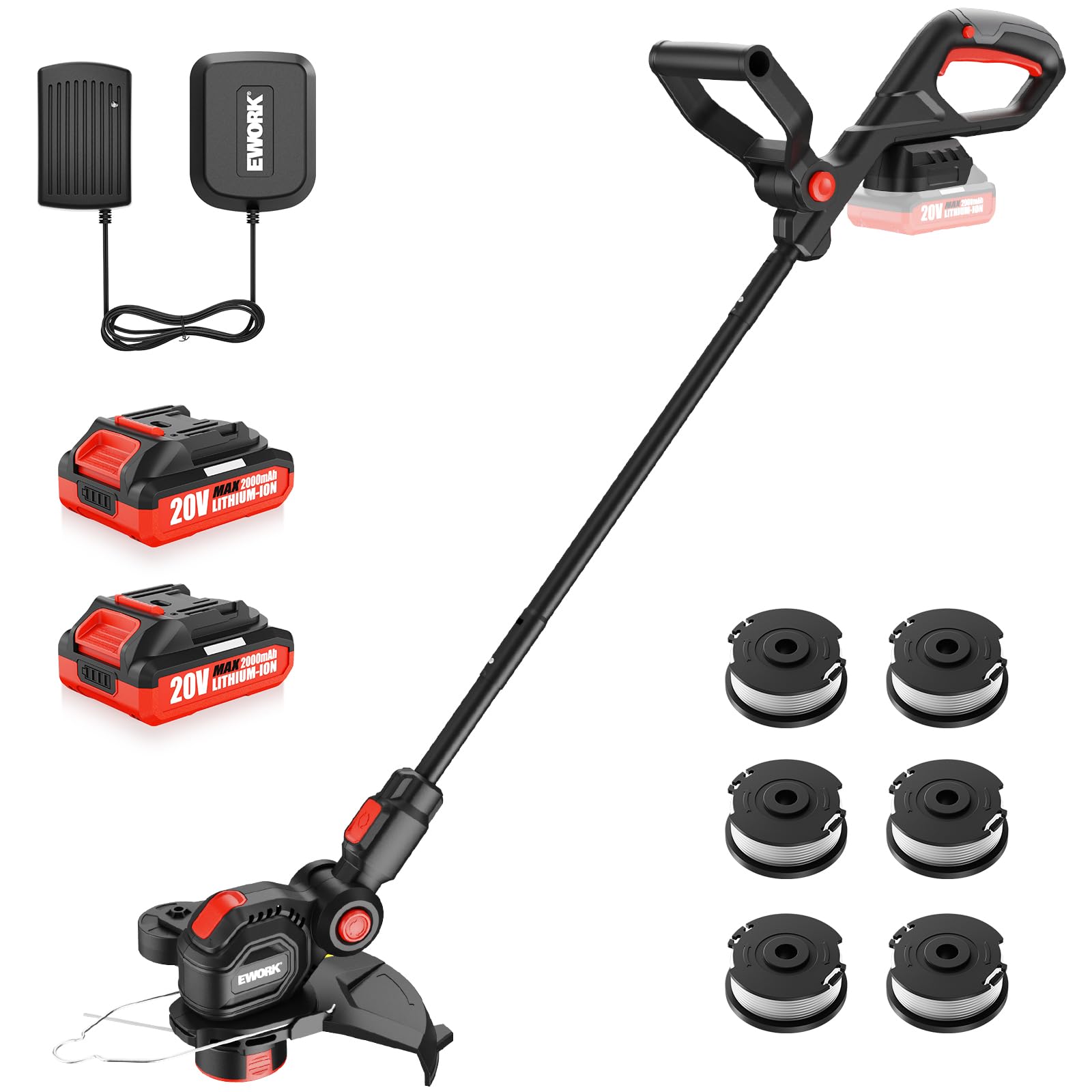 EWORK 2-in-1 Cordless Weed Wacker & Edger, 20V 12'' Electric Weed Eater | Auto L