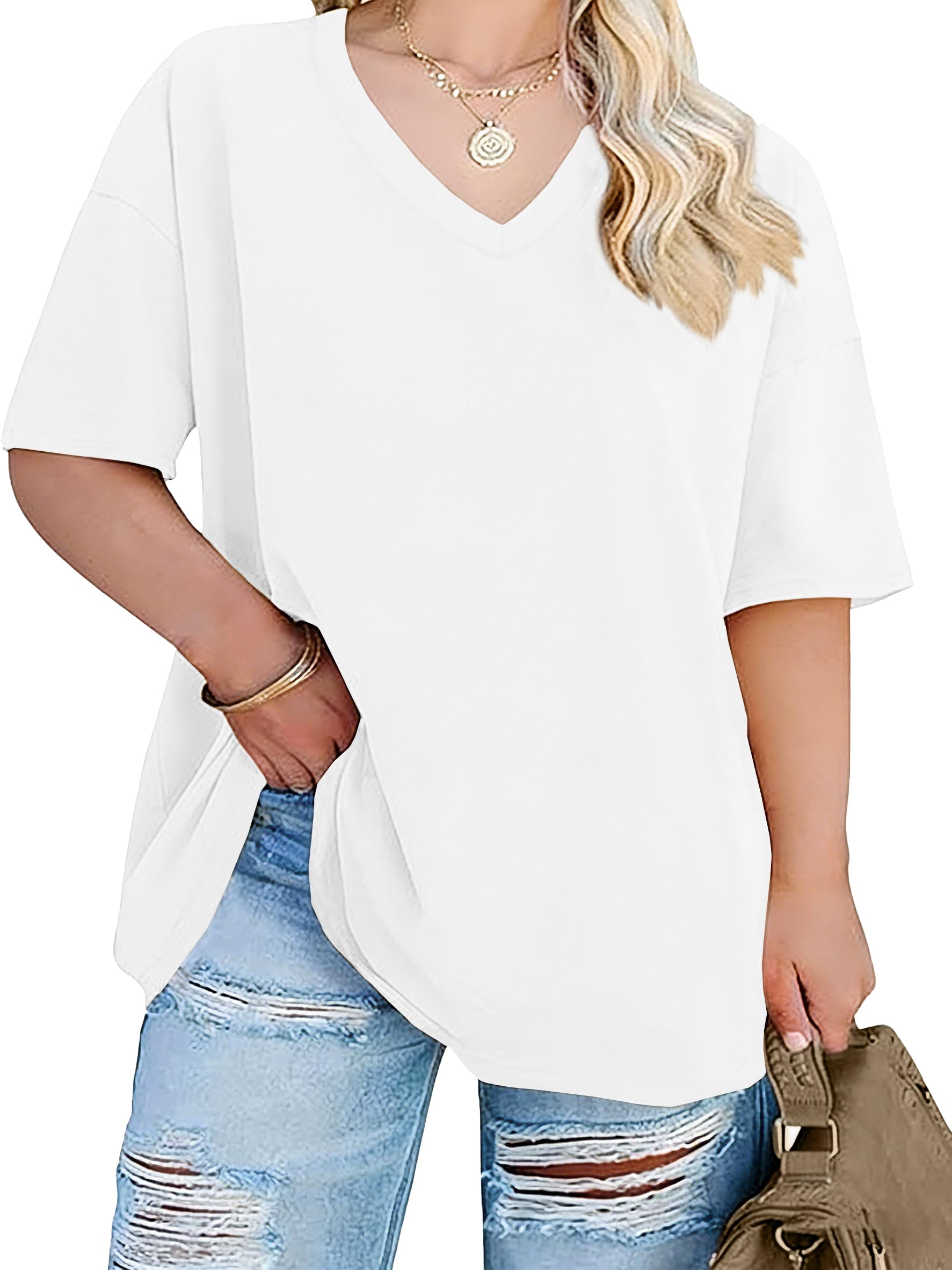 VVNTY Women's Plus Size T Shirt Short Sleeve V Neck Plus Size Tops Summer Basic 