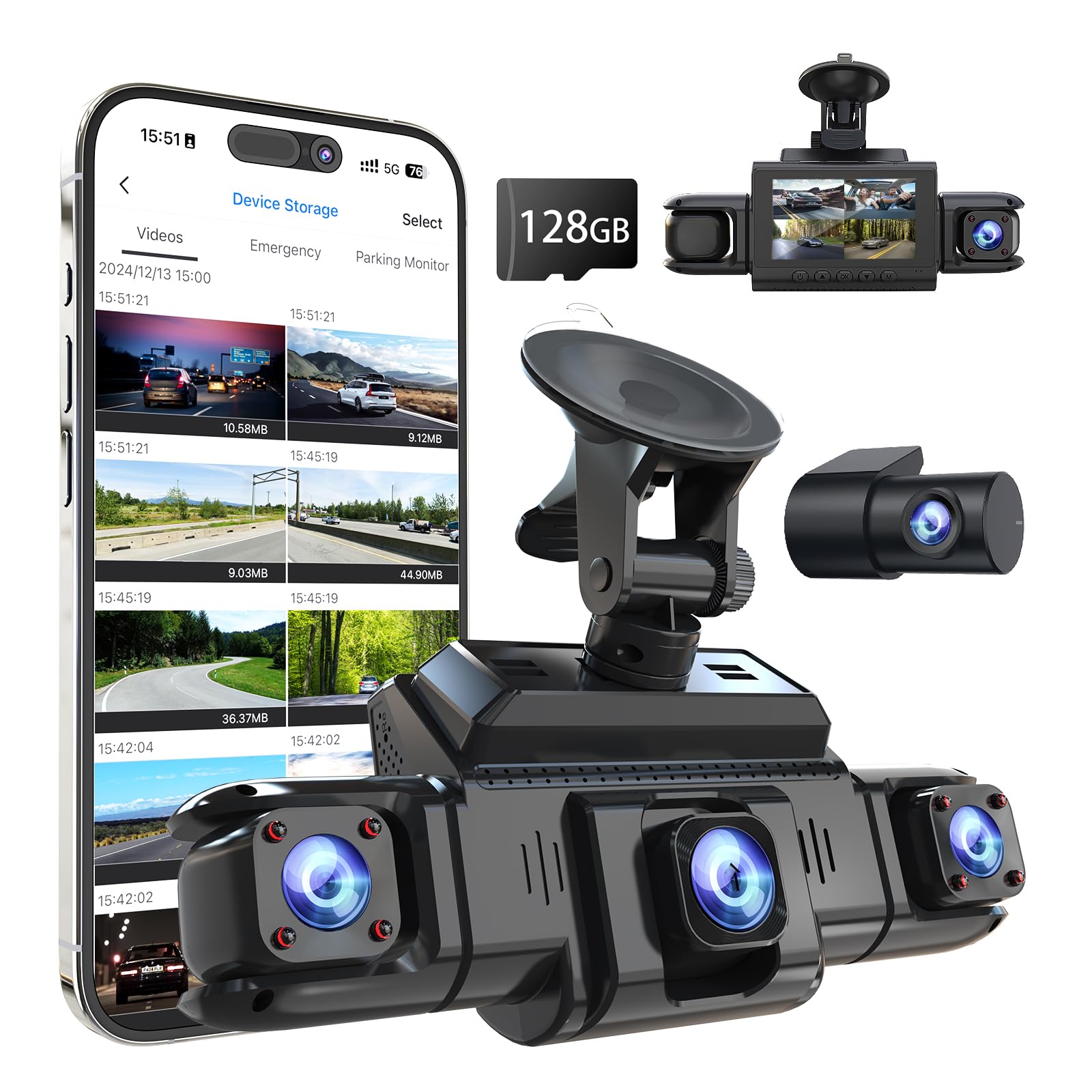 360 View 4 Channel Dash Cam Front and Rear Left Right Inside Camera for Cars, GP