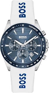 BOSS Chronograph Quartz Watch for Men Strike Chrono Collection with White Silicone Bracelet - 1514238
