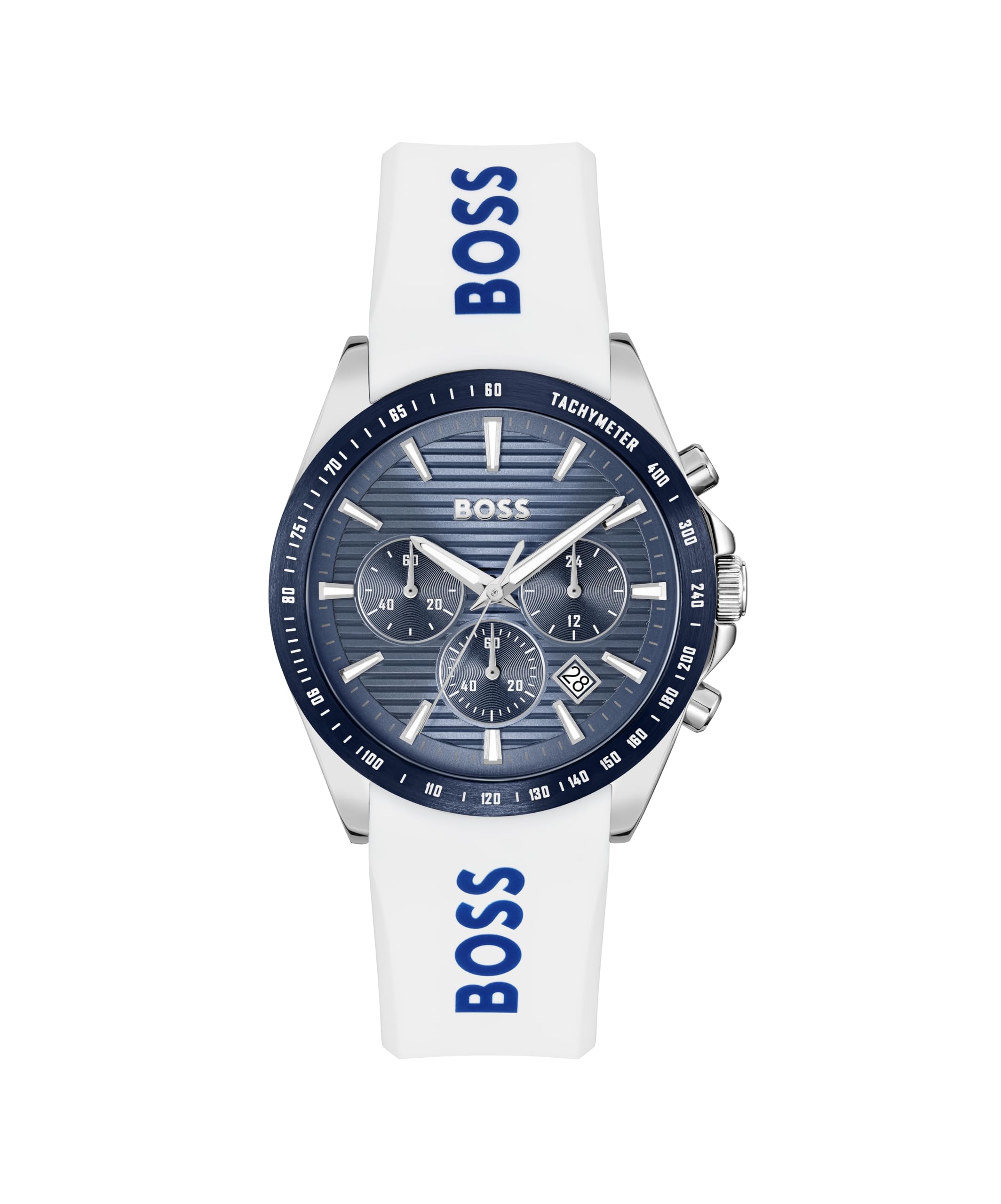 BOSS Chronograph Quartz Watch for Men Strike Chrono Collection with White Silico