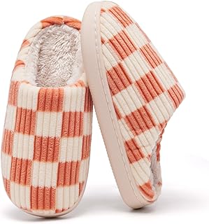 Guyarns Kids Slippers for Boys Girls Plush Lined Memory Foam Checkered Slippers Non-Slip Sole Winter Warm Bedroom Cloud House Shoes Indoor Outdoor