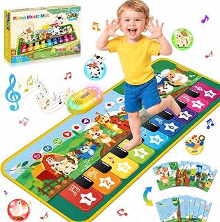 Piano Music Mat for Toddlers, 9 Keys, 4 Modes, 10 Nursery Rhymes | 8 Animal Sounds, Record & Playback, 8 Music Cards, Foldable & Non-Slip, Ages 1+