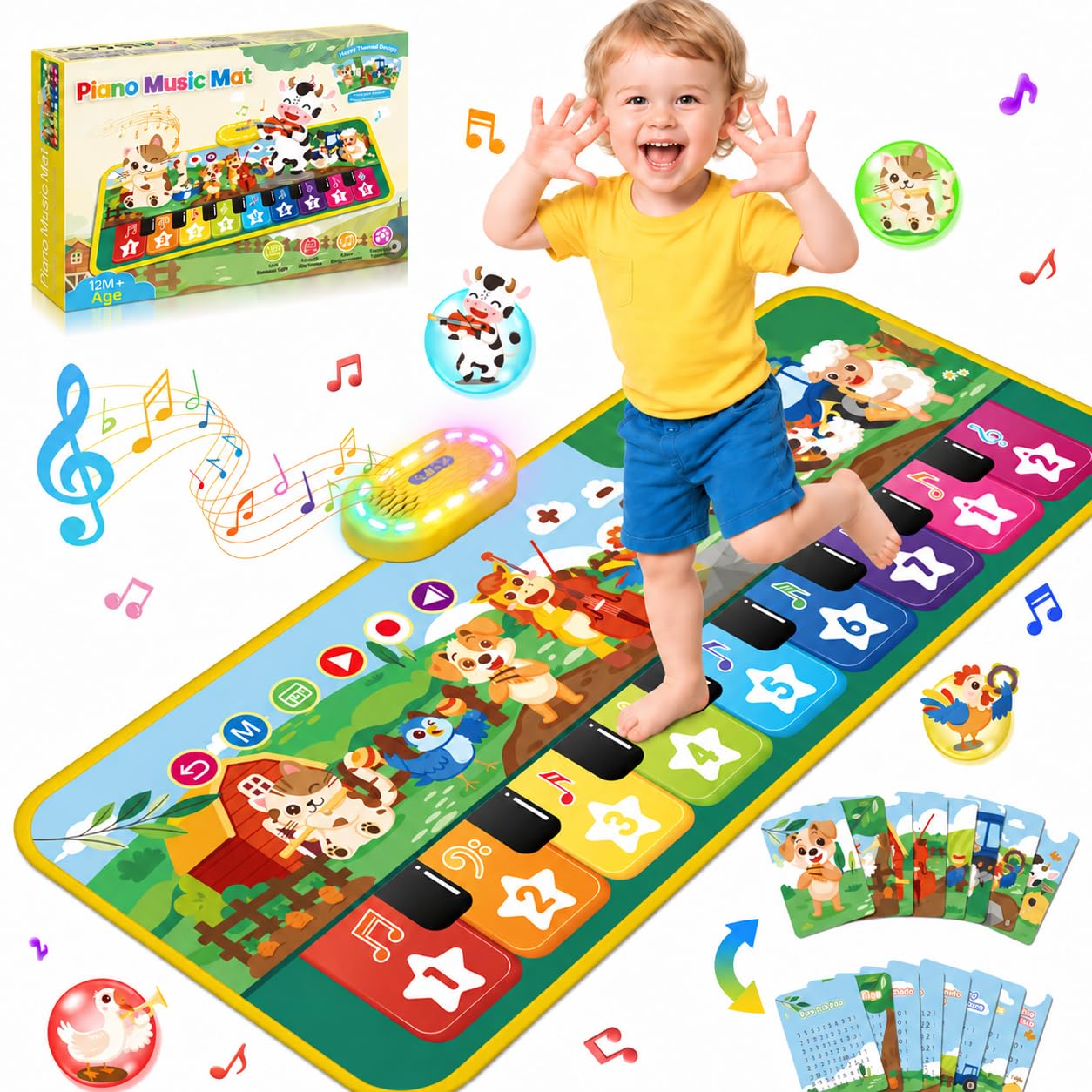 Piano Music Mat for Toddlers, 9 Keys, 4 Modes, 10 Nursery Rhymes | 8 Animal Soun