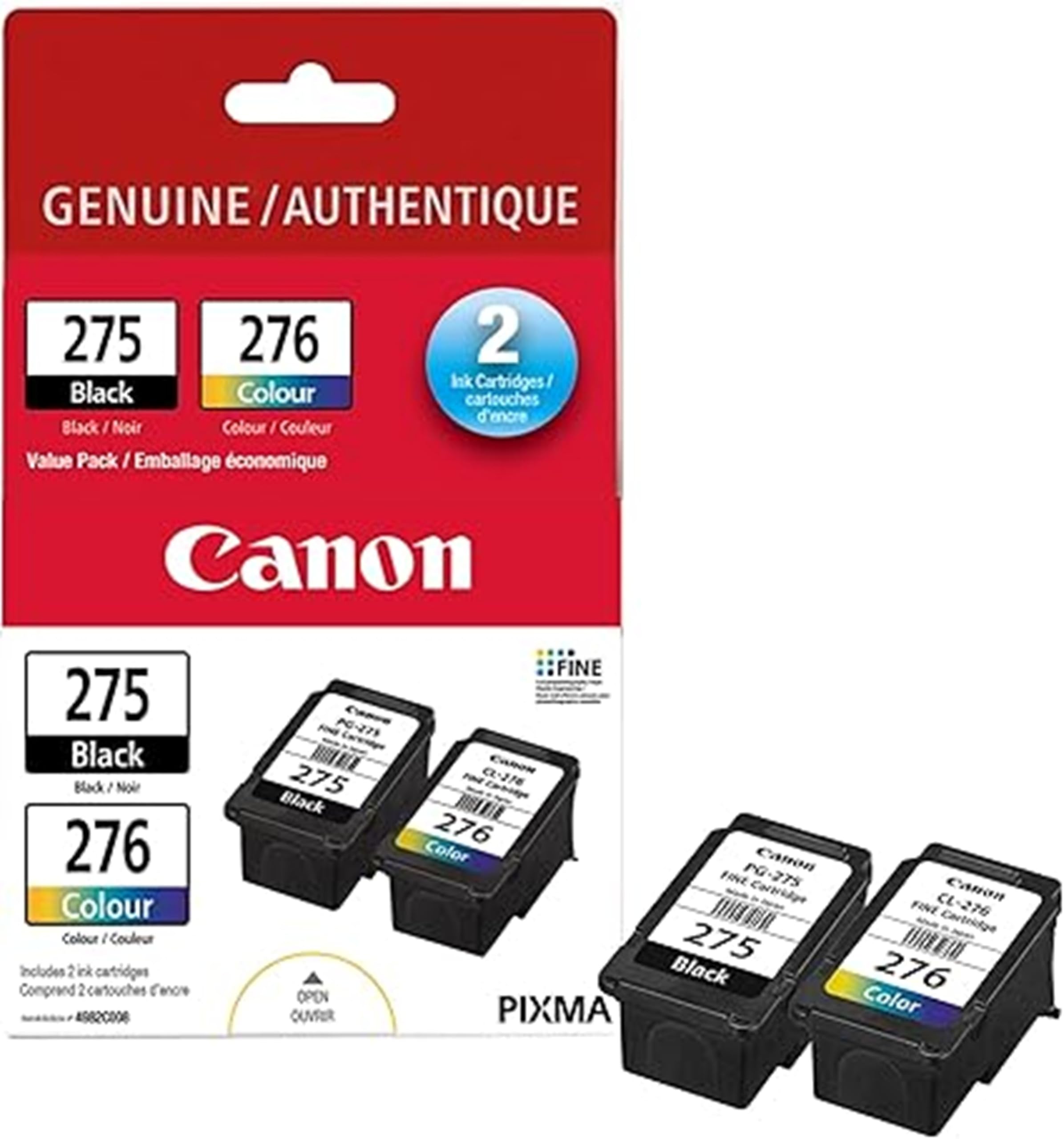 Canon Genuine Ink Cartridges PG-275 Black, CL 276 Colour, Value Pack, 2 Count, C