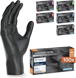 Arnomed Disposable Gloves, Black, Nitrile Gloves, L, Pack of 100 | Disposable gloves, nitrile gloves, powder-free, rubber gloves, protective gloves, nitrile gloves in XS, S, M, L, XL, XXL