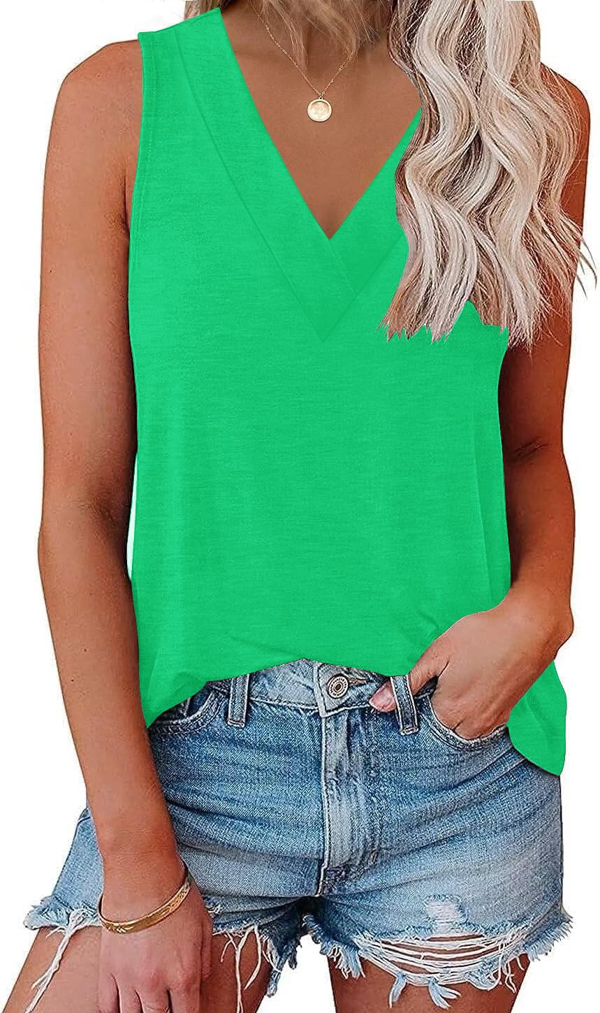 EyMuse Women Tank Tops V Neck Summer Sleeveless Tunic Casual Basic Shirts Real T