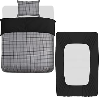 Grace 3 Pcs Single Duvet Cover Set with Matching Black Single Fitted Sheet 40 cm Extra Deep Pocket - UltraSoft Breathable Premium Microfibre Reversible Quilt Cover Bedding Set For All Seasons