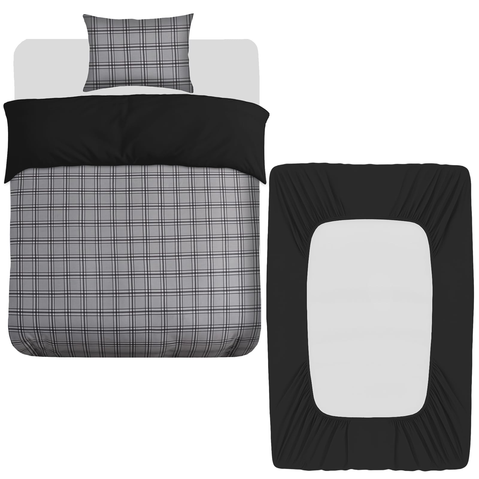 Grace 3 Pcs Single Duvet Cover Set with Matching Black Single Fitted Sheet 40 cm