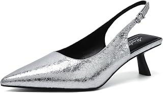 Mostrin Kitten Heels for Women Pointed Toe Pumps Patent Leather Low Heel Slingback Heels with Buckle Dress Shoes for Dating Party Working